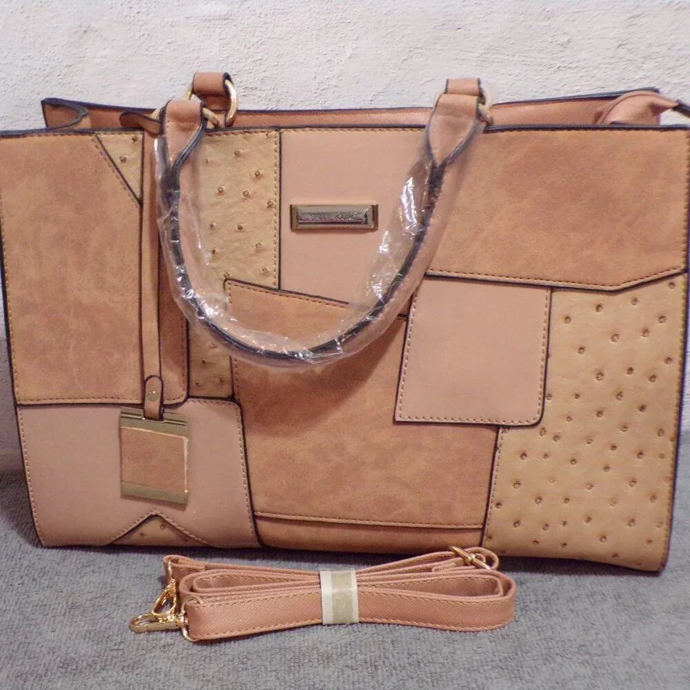 Sally Young London Patchwork Satchel‎ Beige & Gold Accents Has Handles & Strap